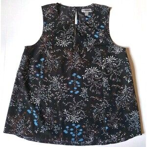 Chelsea28 Round Neck Keyhole Sleeveless Tank Top‎ Blouse Floral Black Womens S